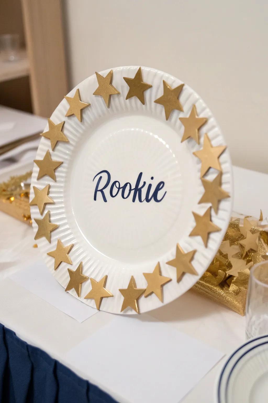 Celebrate new beginnings with elegance and charm—The 'Rookie of the Year' paper plate award.