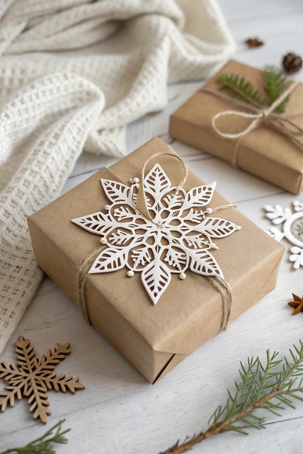 Add a touch of handcrafted elegance to your gifts with paper snowflake decorations. ✨