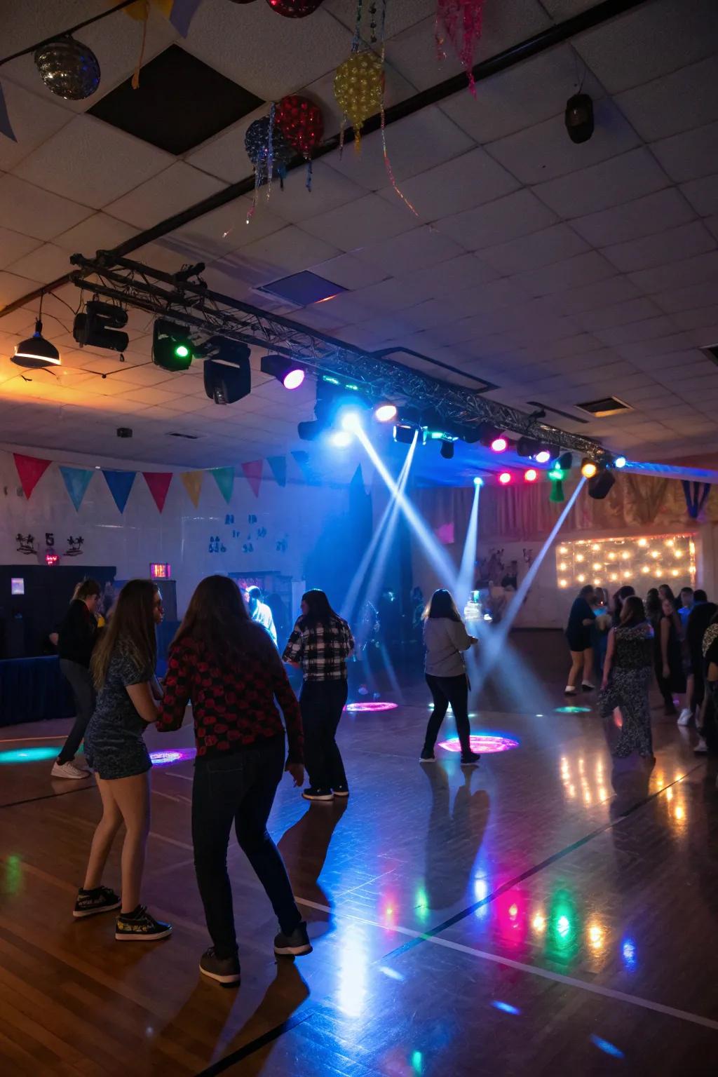 Create a dance party vibe with strobes and spotlights.