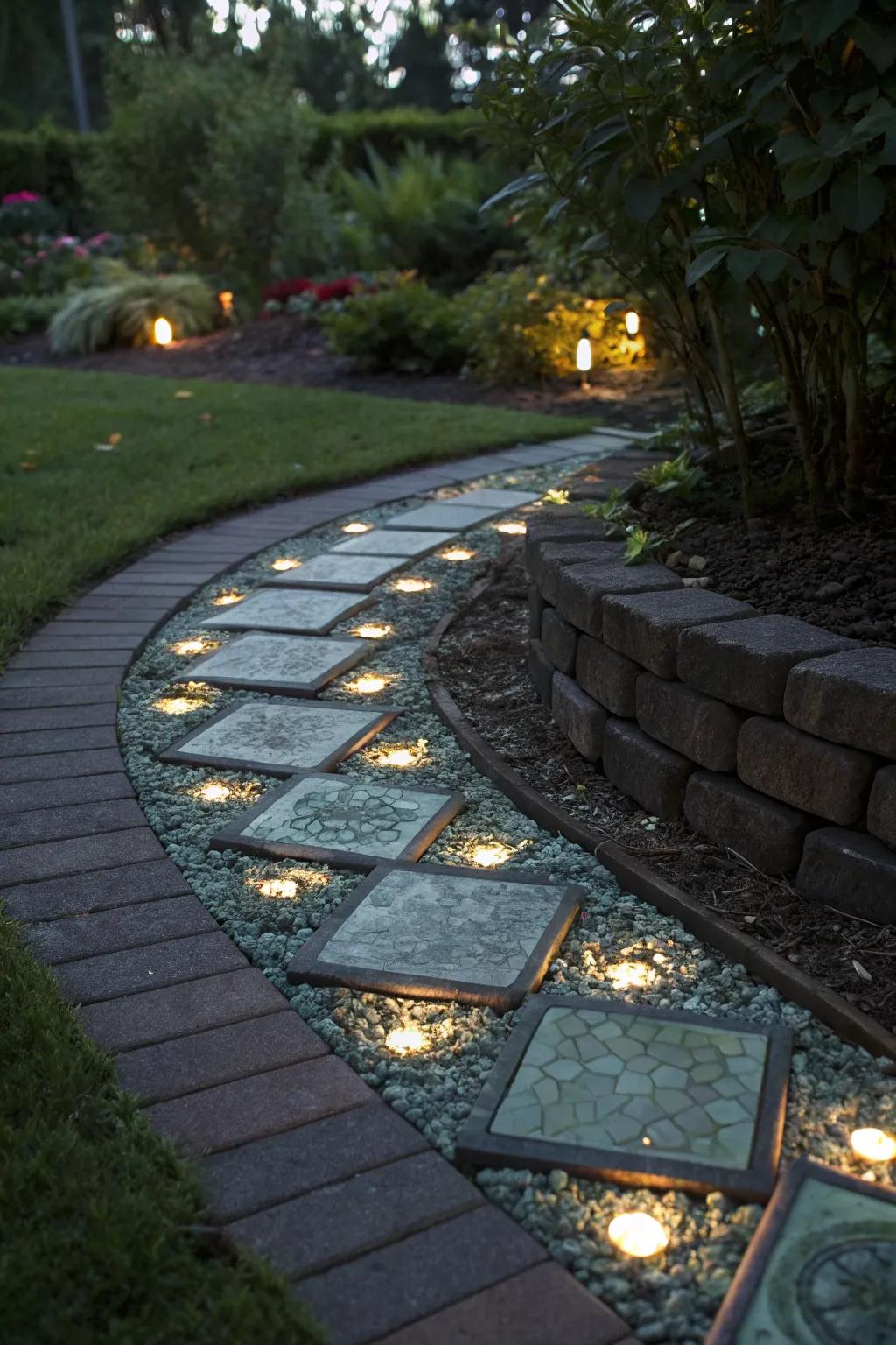 Illuminate your garden with a stepping stone path that's both whimsical and masterfully crafted.