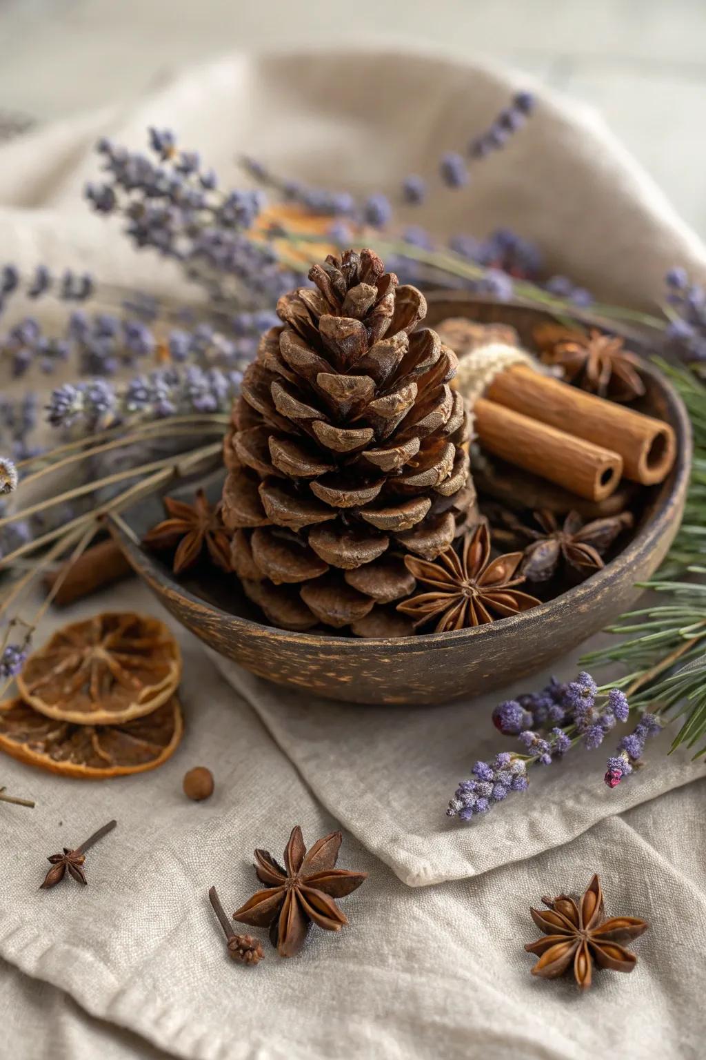 Capture the cozy essence of nature with handcrafted pine cone potpourri, where simplicity meets charm.
