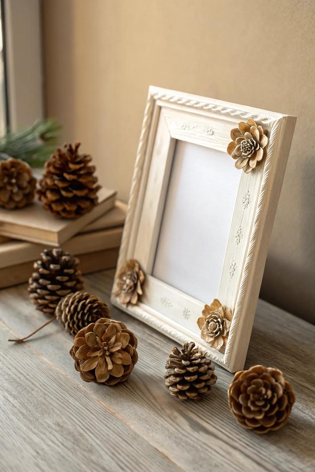 Elevate your memories with the natural elegance of pinecone flower art.