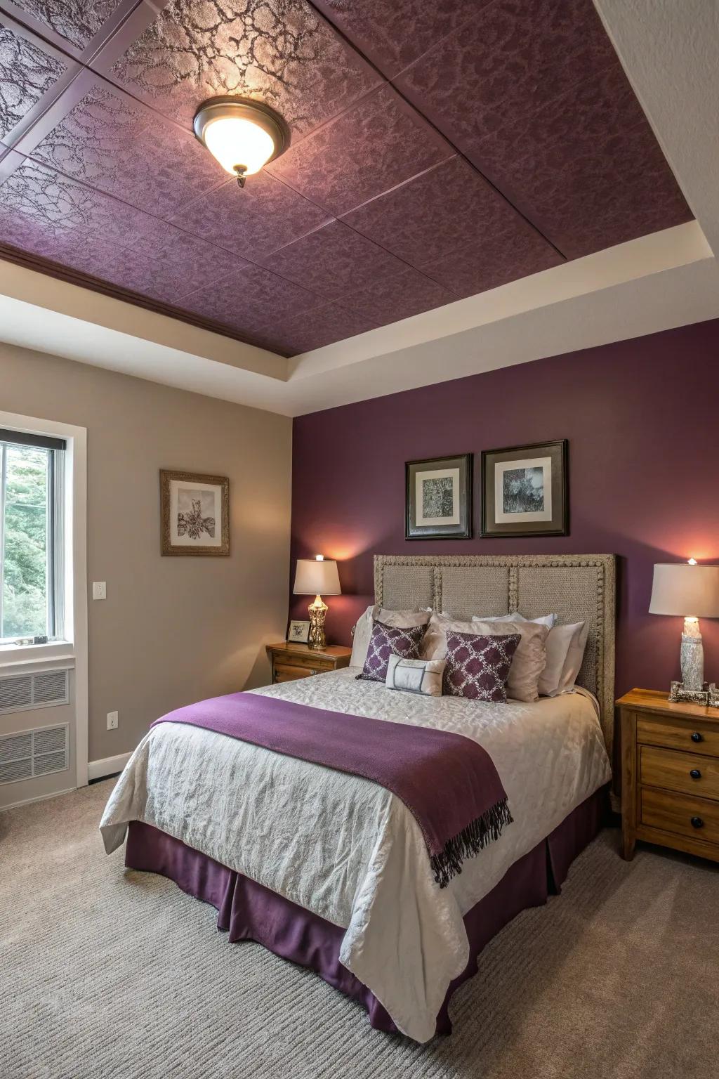 A plum ceiling brings an unexpected touch of drama.