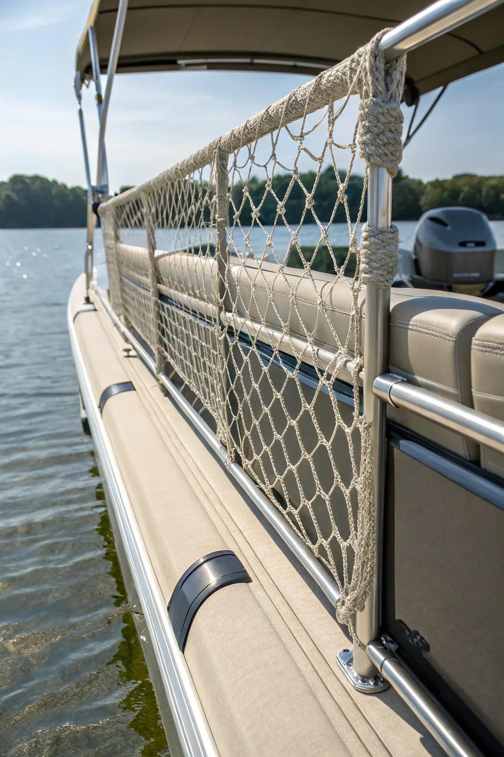 Elevate safety and style on your pontoon with expertly crafted removable netting.