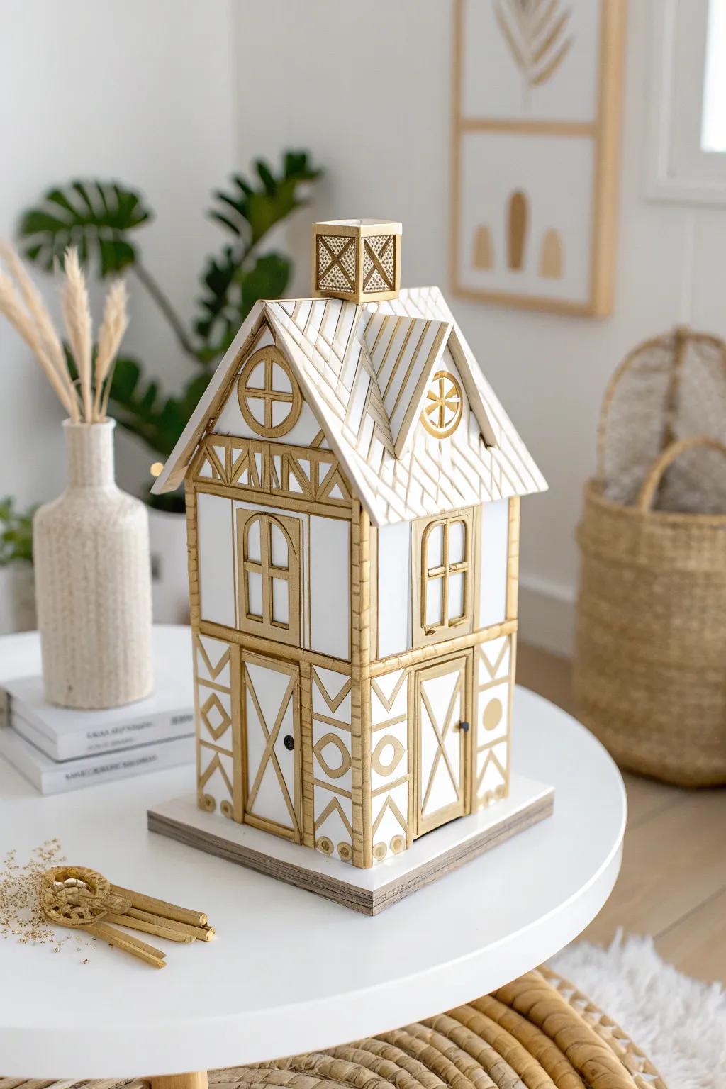 Step into the Roaring Twenties with this stunning Art Deco popsicle stick house, where bold geometry meets minimalist elegance.