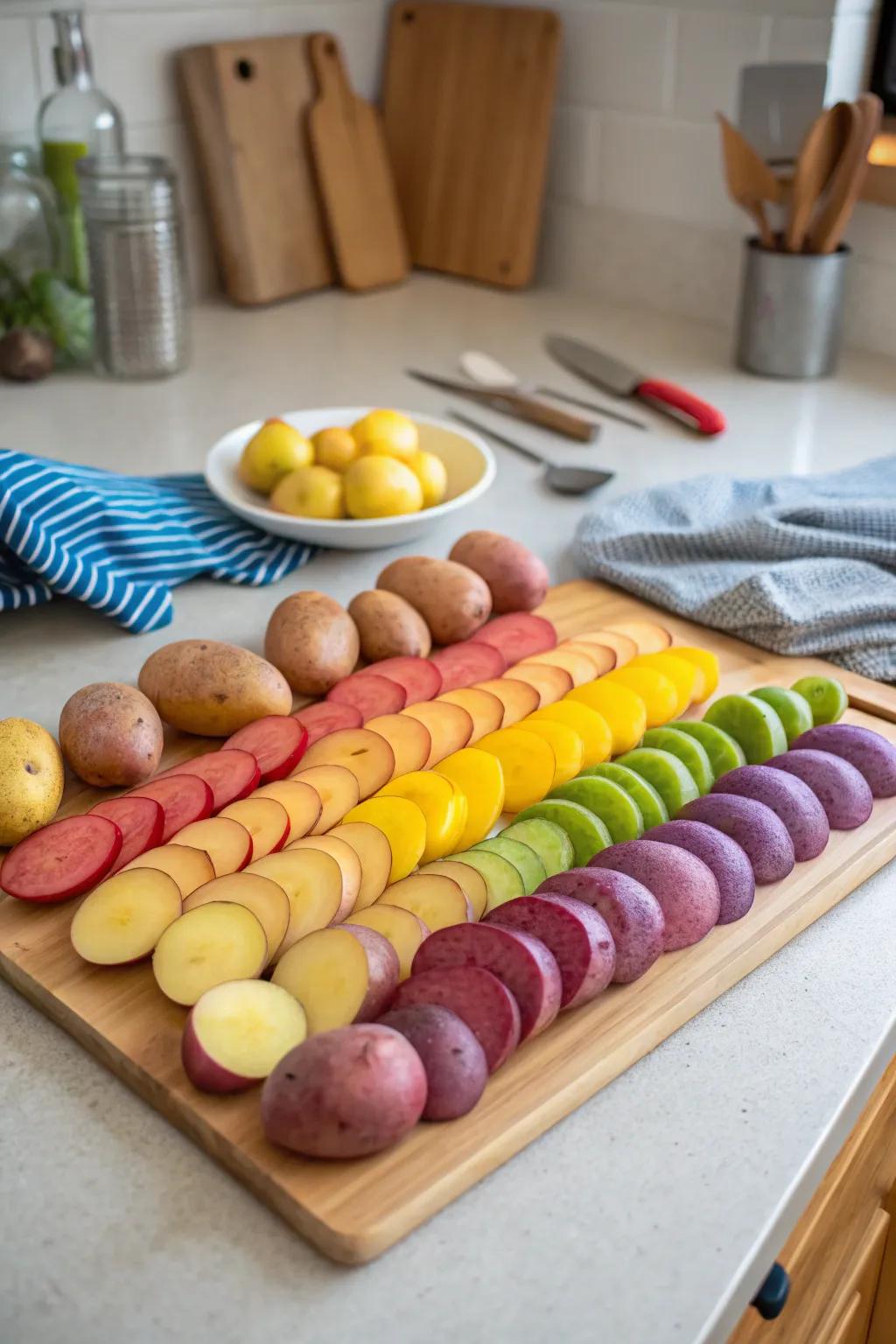A rainbow of potatoes that captivates attention.