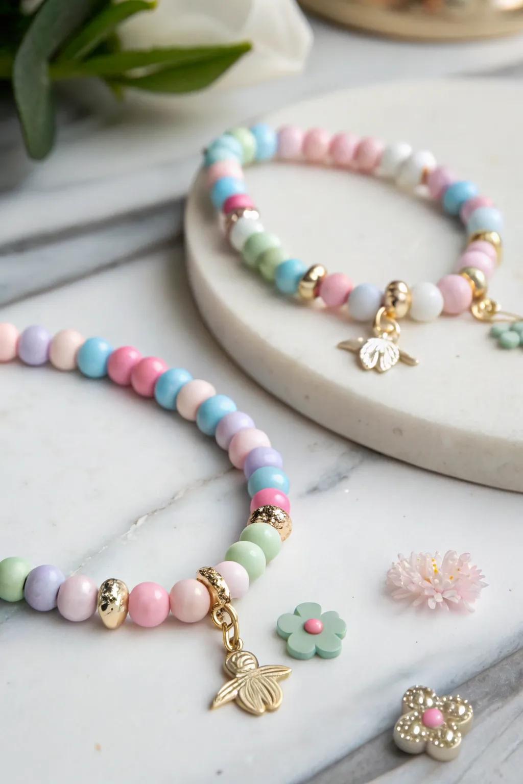 Embrace playful elegance with pastel charm bracelets that add a touch of whimsy to your style.