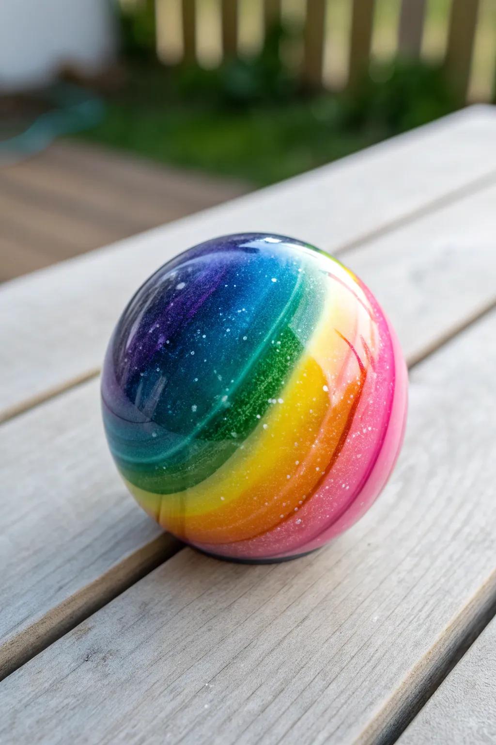 Add a splash of color to your space with this enchanting rainbow resin sphere. 🌈✨