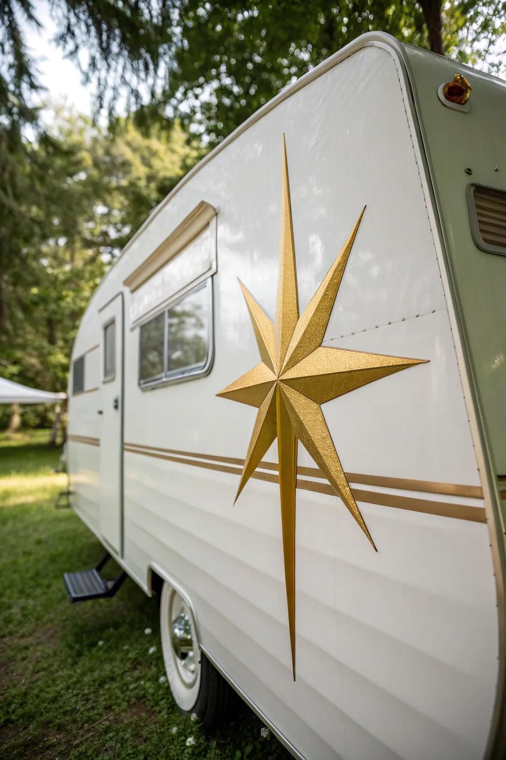 Revive the past with a touch of golden flair: Starburst Delight for your retro camper.
