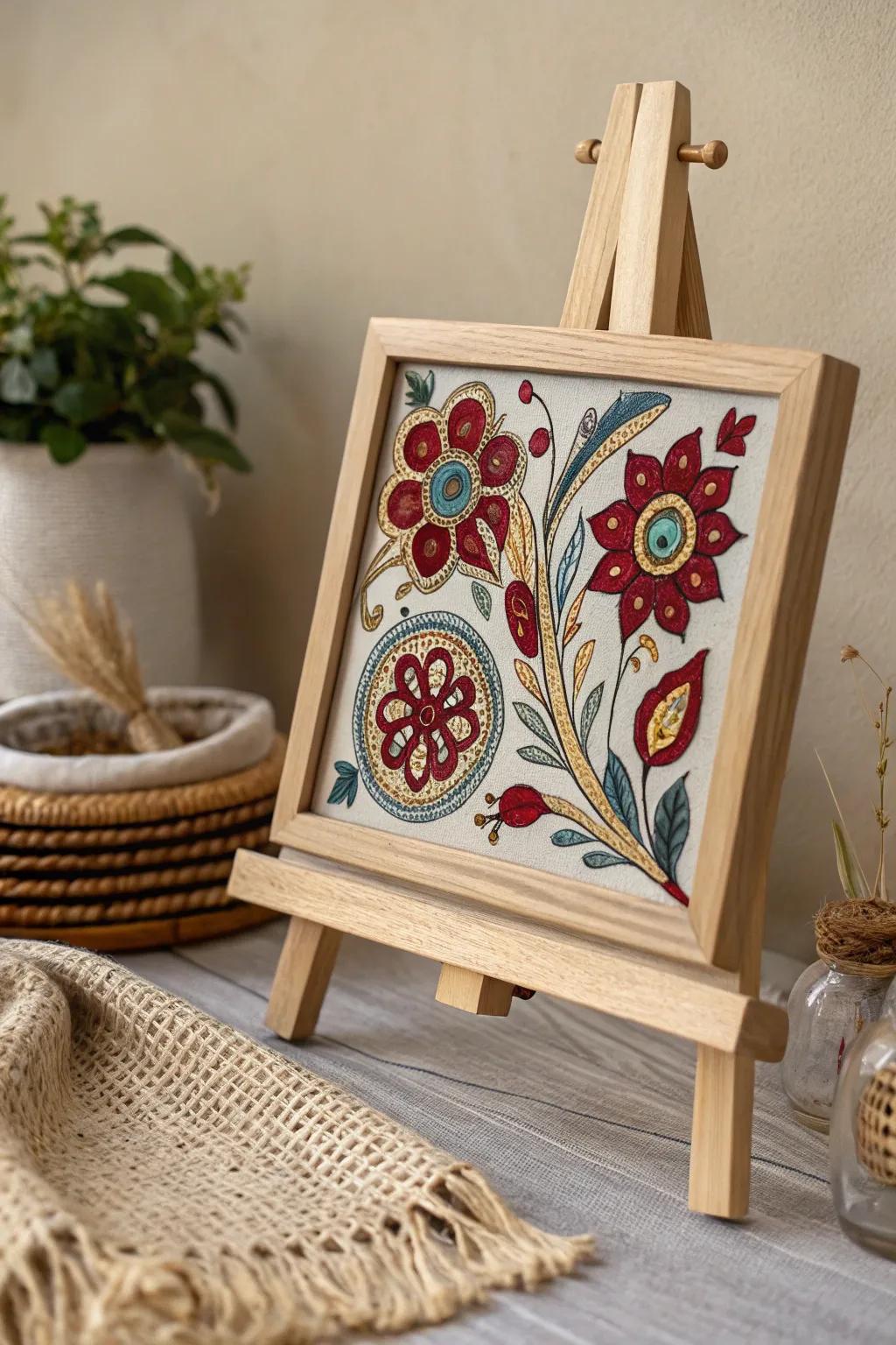 Embrace the charm of folk art with vibrant reverse glass paintings that add warmth and personality to any space.