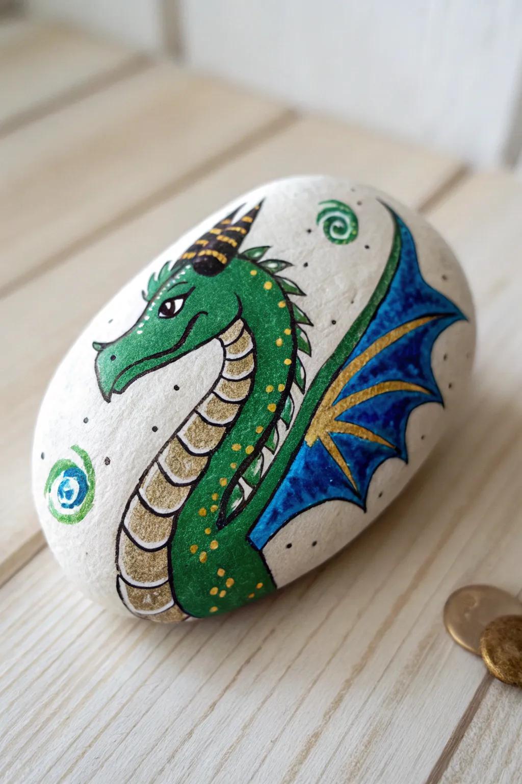 Unleash your creativity with enchanting dragon rock art, where simplicity meets fantasy.