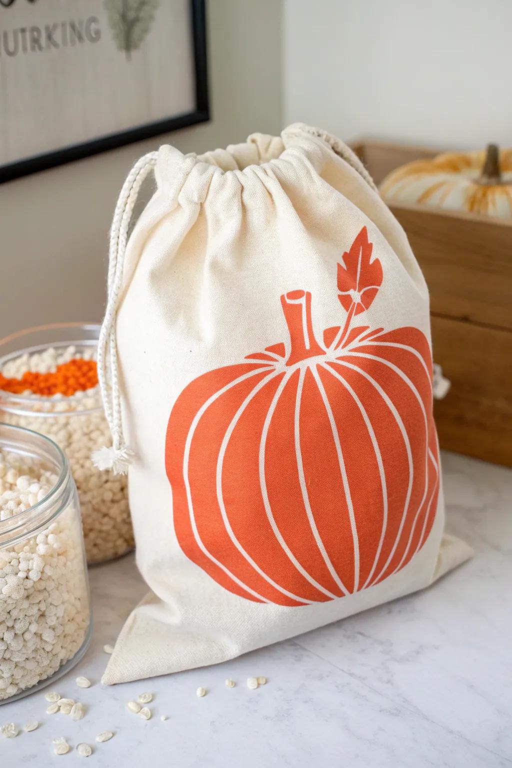 Celebrate the magic of Halloween with this charming pumpkin sensory bag, blending minimalist elegance with playful Boho details.