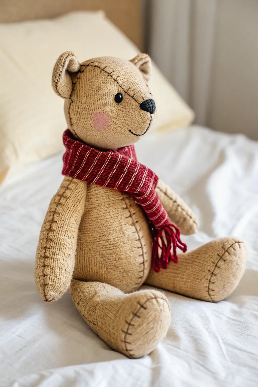 Crafted with love: A homemade stuffed bear that captures the heart.