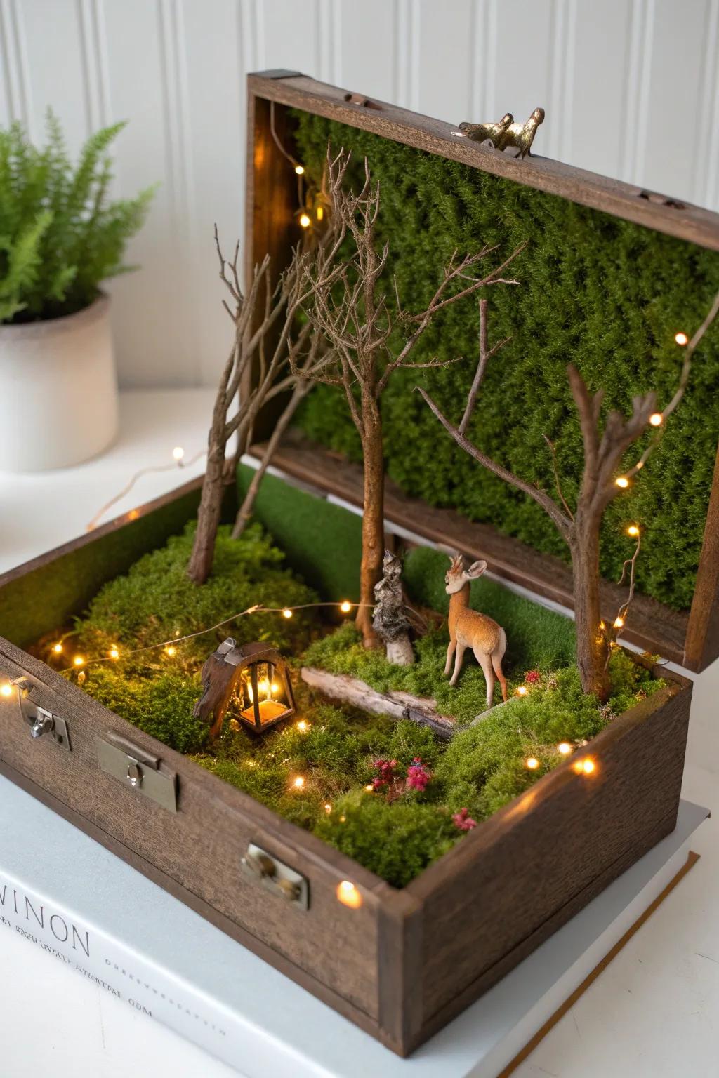 Step into a magical world with our enchanted forest shoe box, where mystery and nature come alive through exquisite craftsmanship.