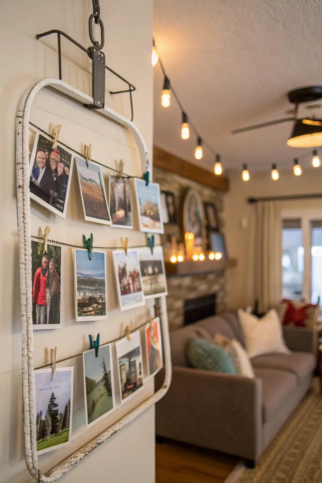 Showcase your favorite memories with a ski lift-inspired photo display.