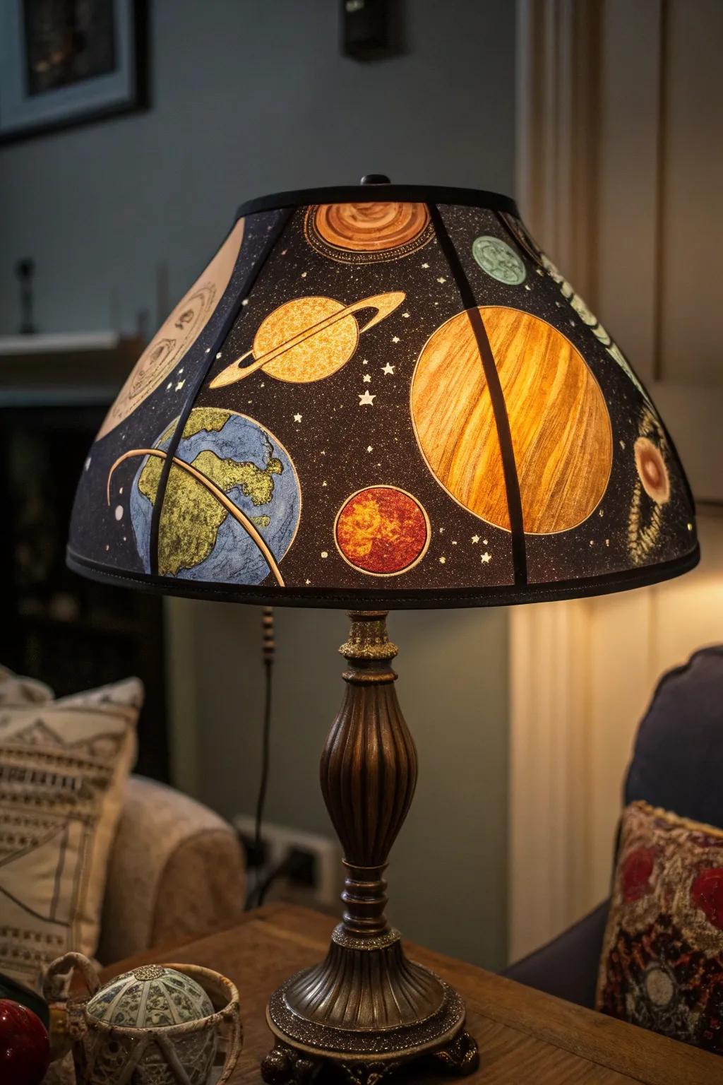 Illuminate your space with cosmic creativity: a handcrafted Solar System Lampshade.