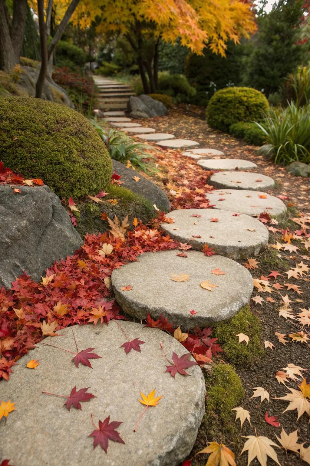 Embrace the season's charm with a walkway that evolves with nature.
