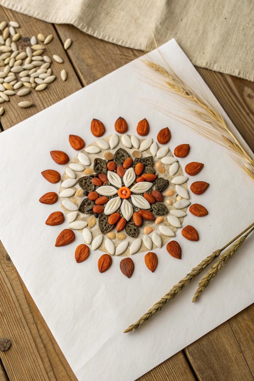 Turn pumpkin seeds into art with this enchanting mosaic craft idea!