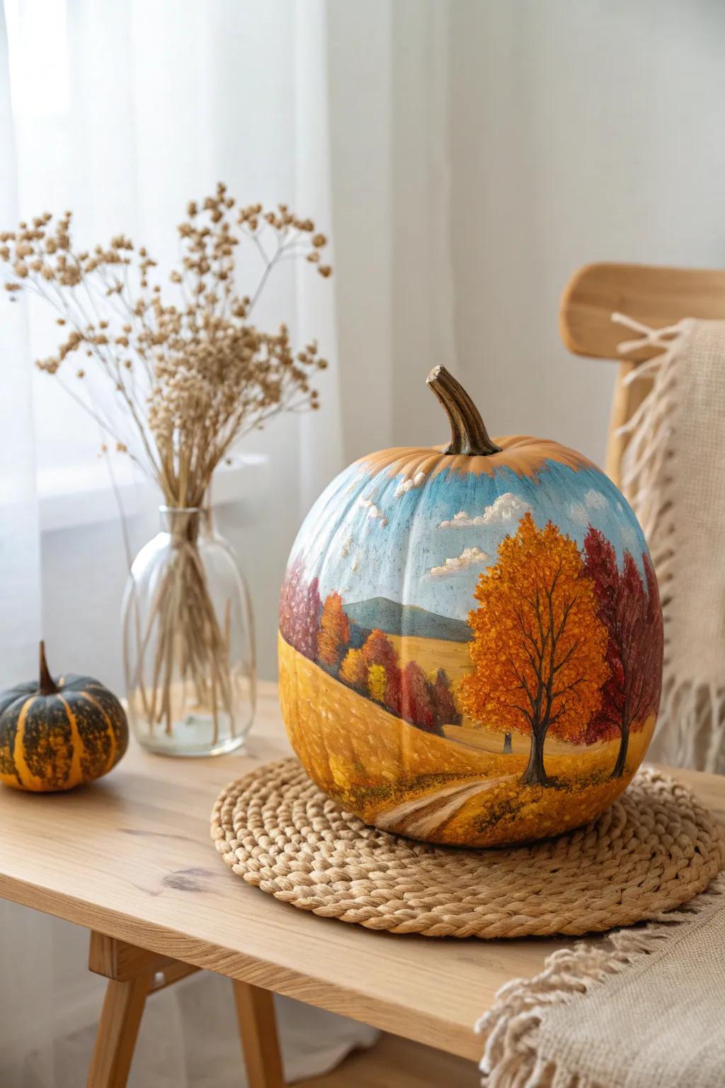 Capture the essence of autumn with this beautifully painted pumpkin landscape. 🍂🎨 #FallArtistry #ScandiBoho