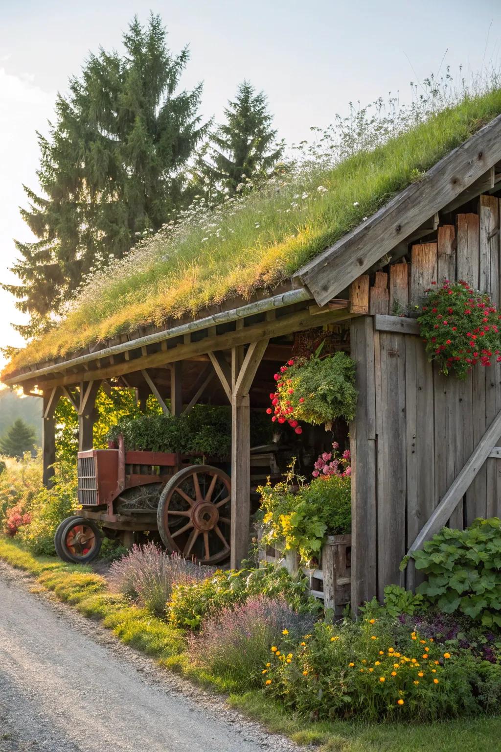 Transform your tractor shed into a green oasis with a living roof that combines function and beauty.