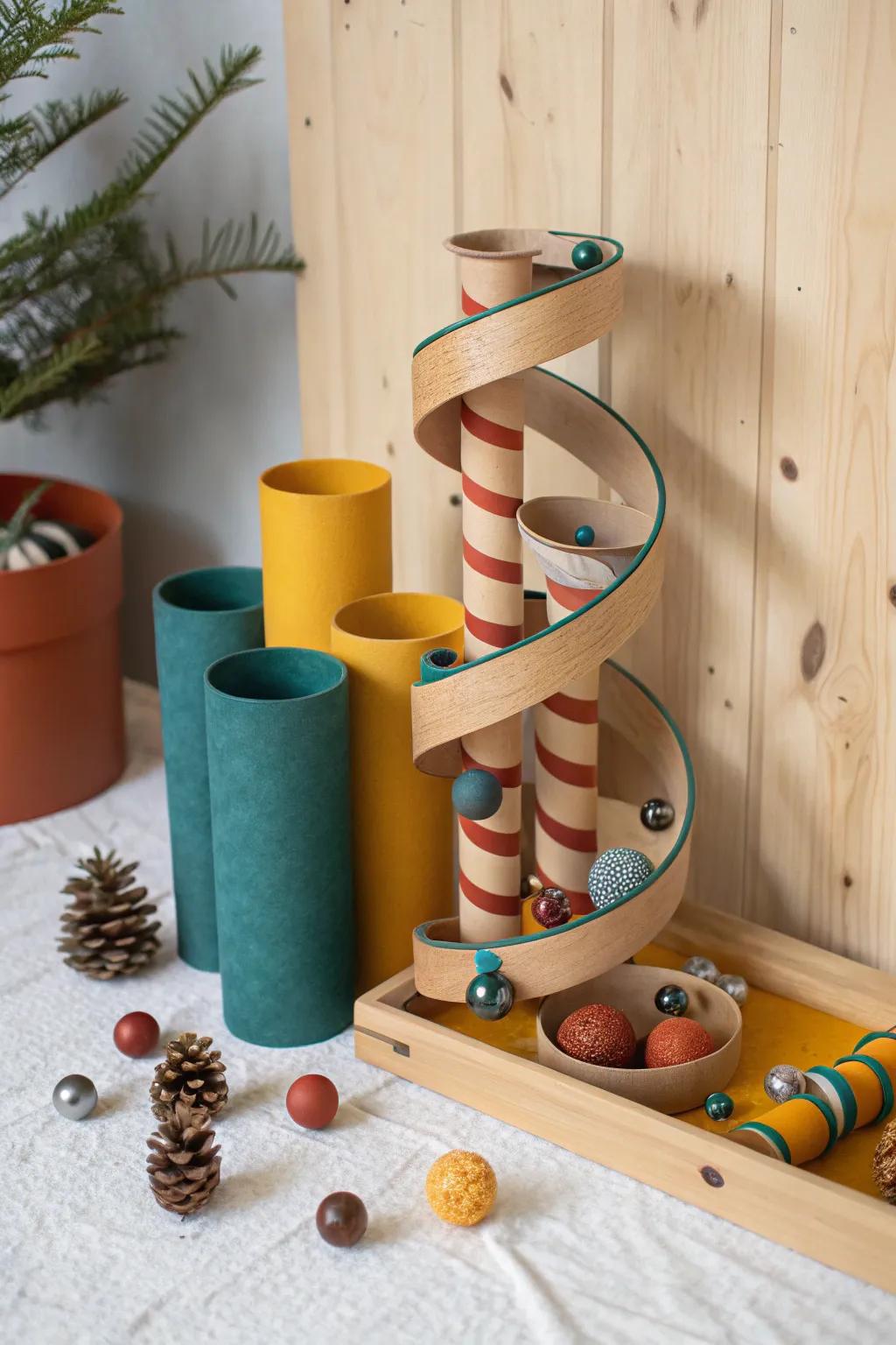 Transform cardboard tubes into a vibrant marble run masterpiece – where imagination meets craftsmanship.