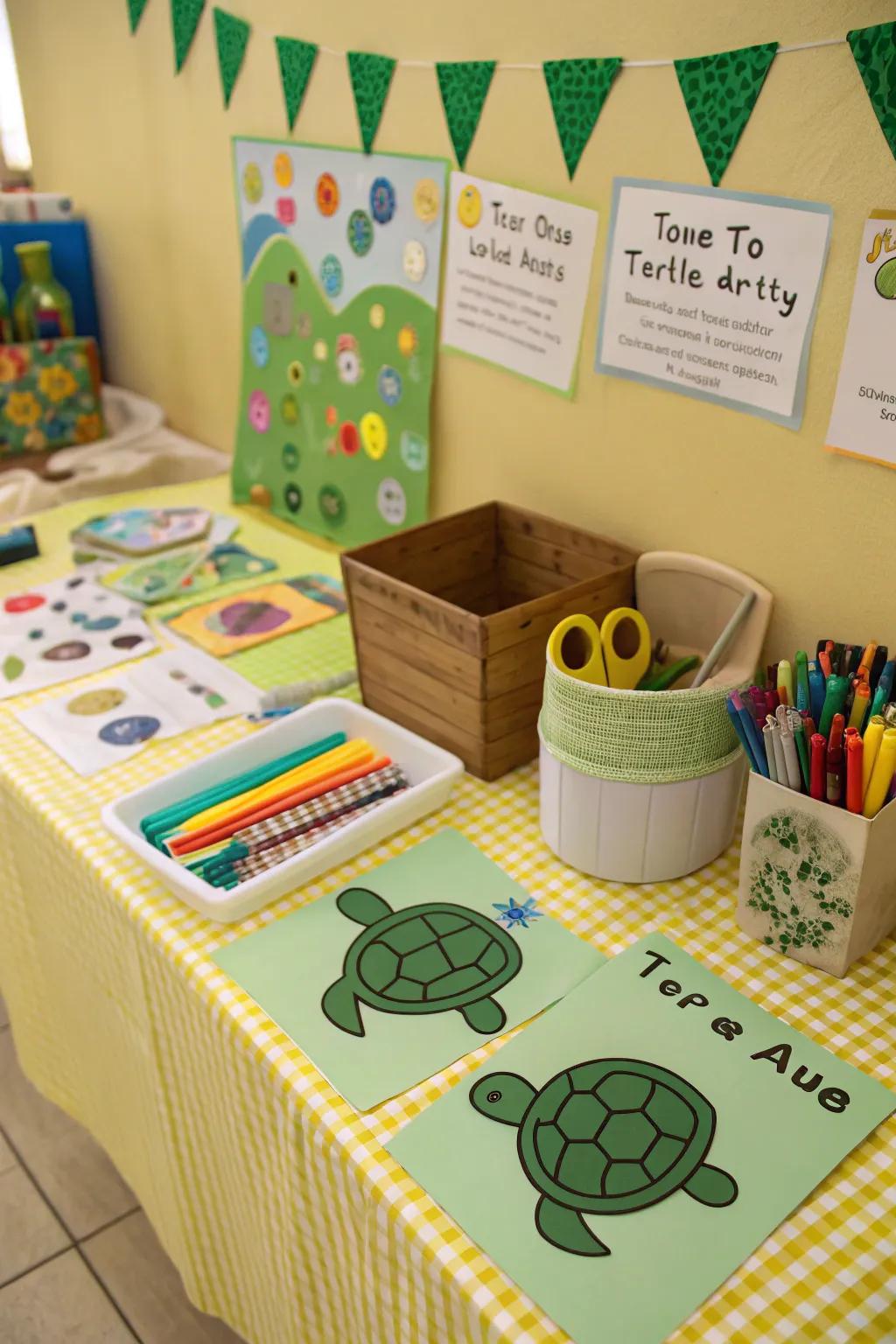 A creative DIY turtle crafts station for hands-on fun.