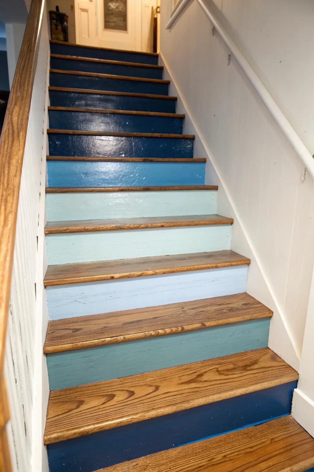 Transform your basement with ombre steps for a touch of artistry and craftsmanship.