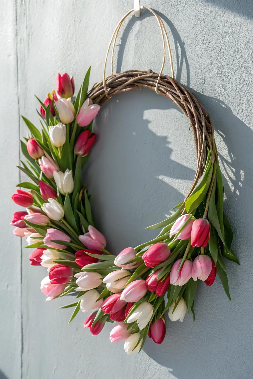 Add a splash of color to your winter days with this stunning Tulip Wreath – a perfect blend of minimalist elegance and boho charm!