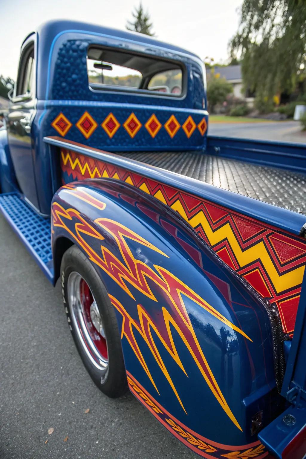 Craftsmanship meets creativity: a custom-painted truck bed that turns heads.