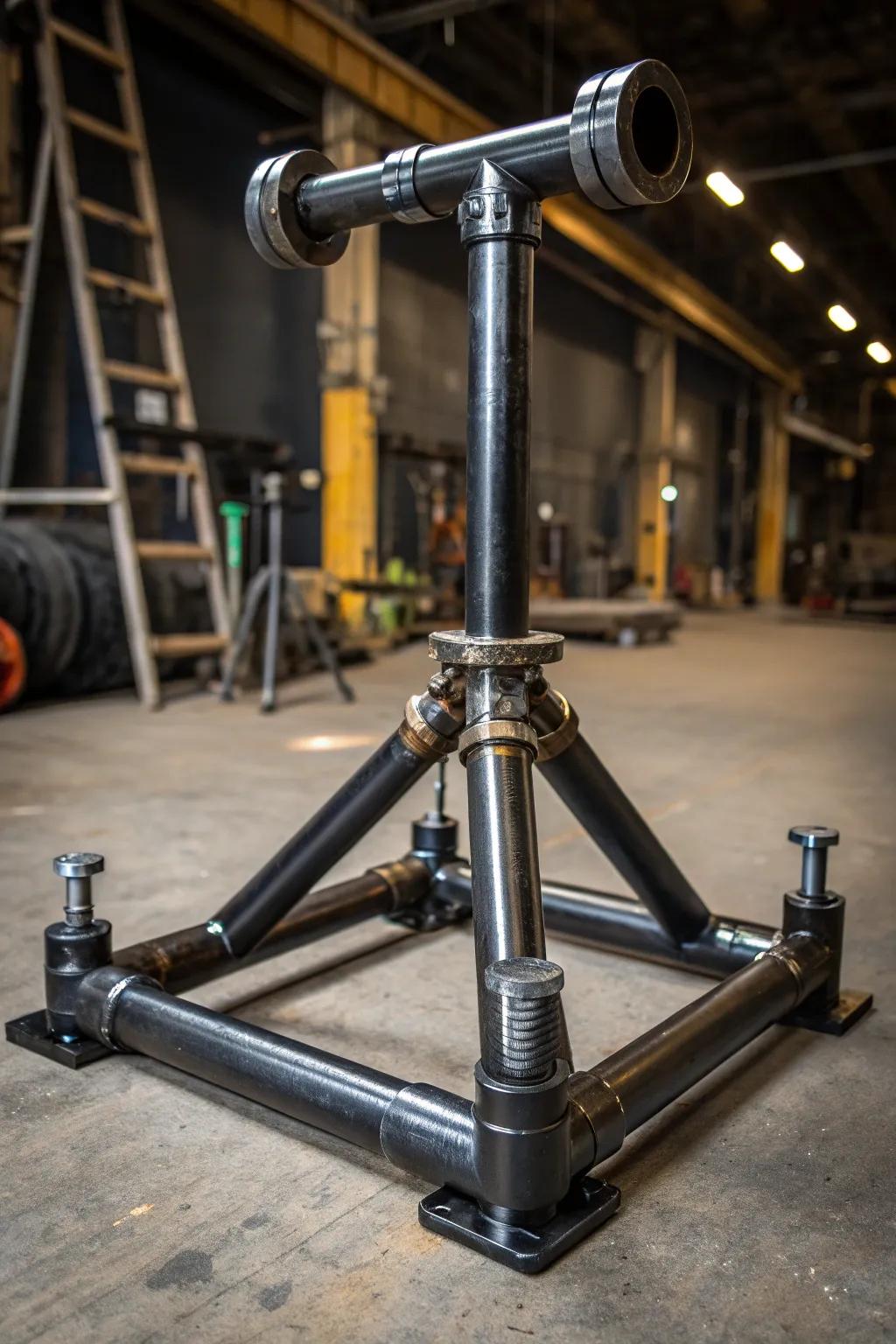 Elevate your workshop with a robust industrial pipe stand that combines durability and modern style.