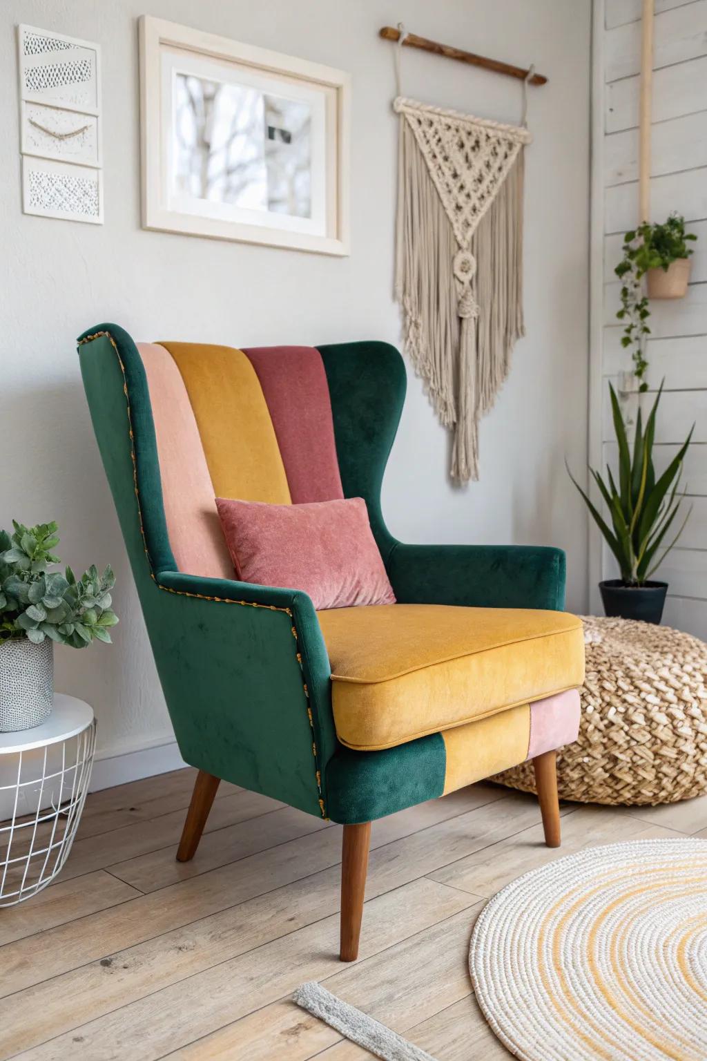 Transform your space with a color-blocked wingback chair that’s both modern and timeless.