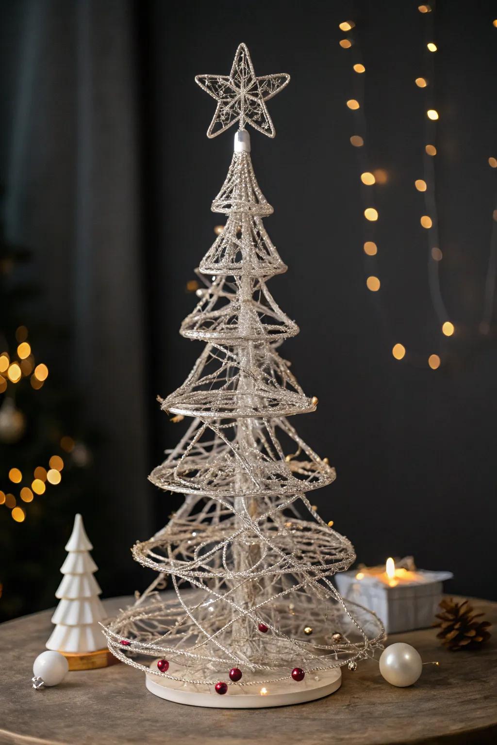 Celebrate the season with artisanal elegance – a wire sculpture Christmas tree that embodies festive sophistication.