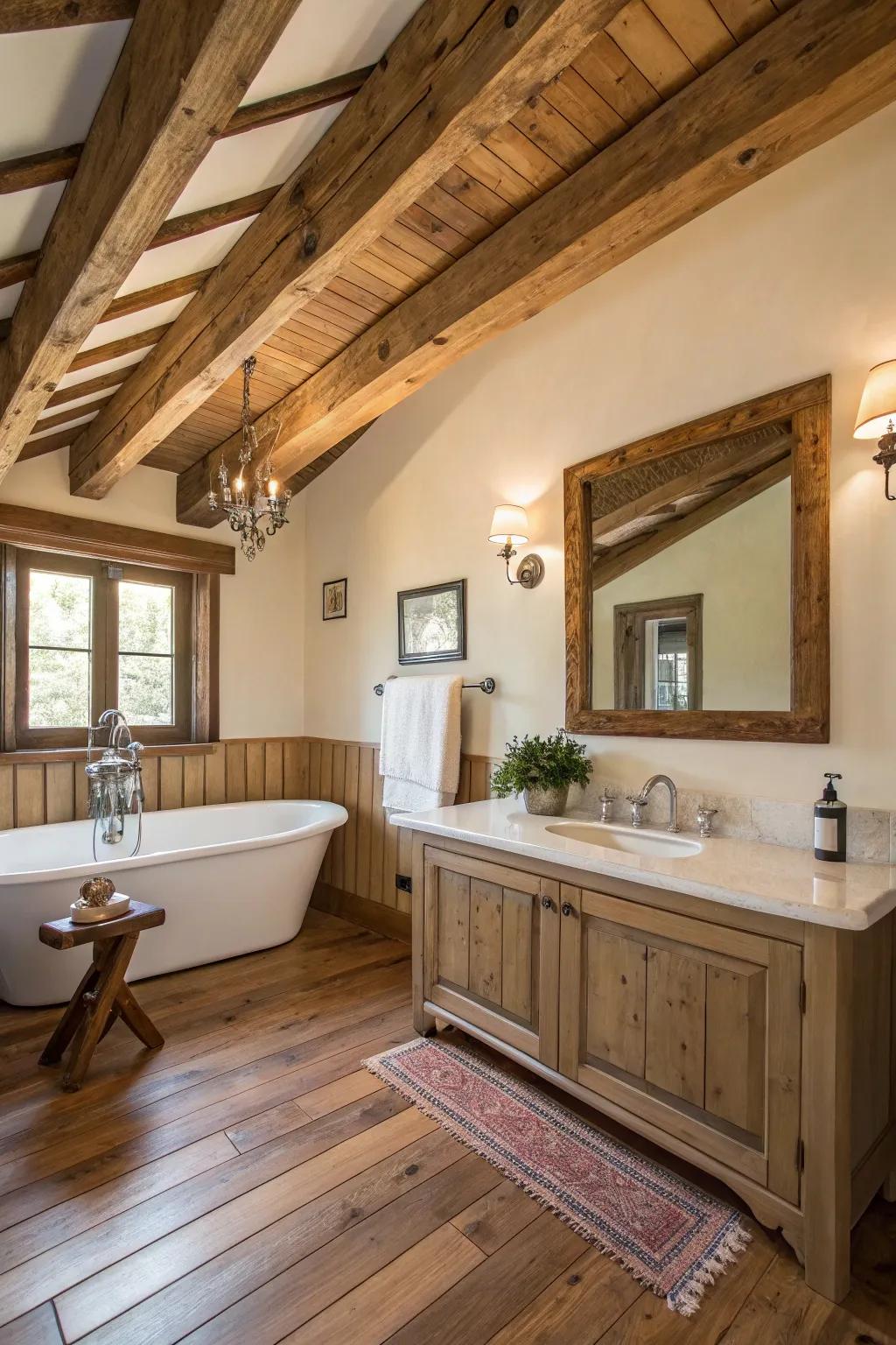 Vintage charm is enhanced by exposed wood beams.