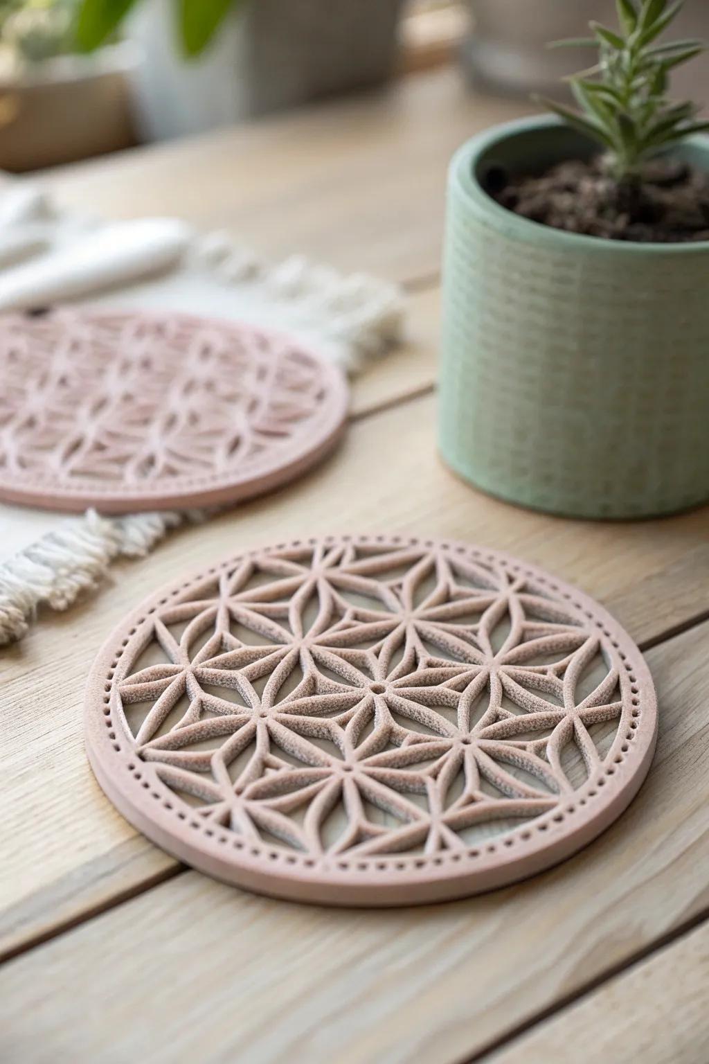 Bring your digital designs to life with stunning 3D printed art. This unique coaster blends functionality with delicate beauty, perfect for a minimalist touch.