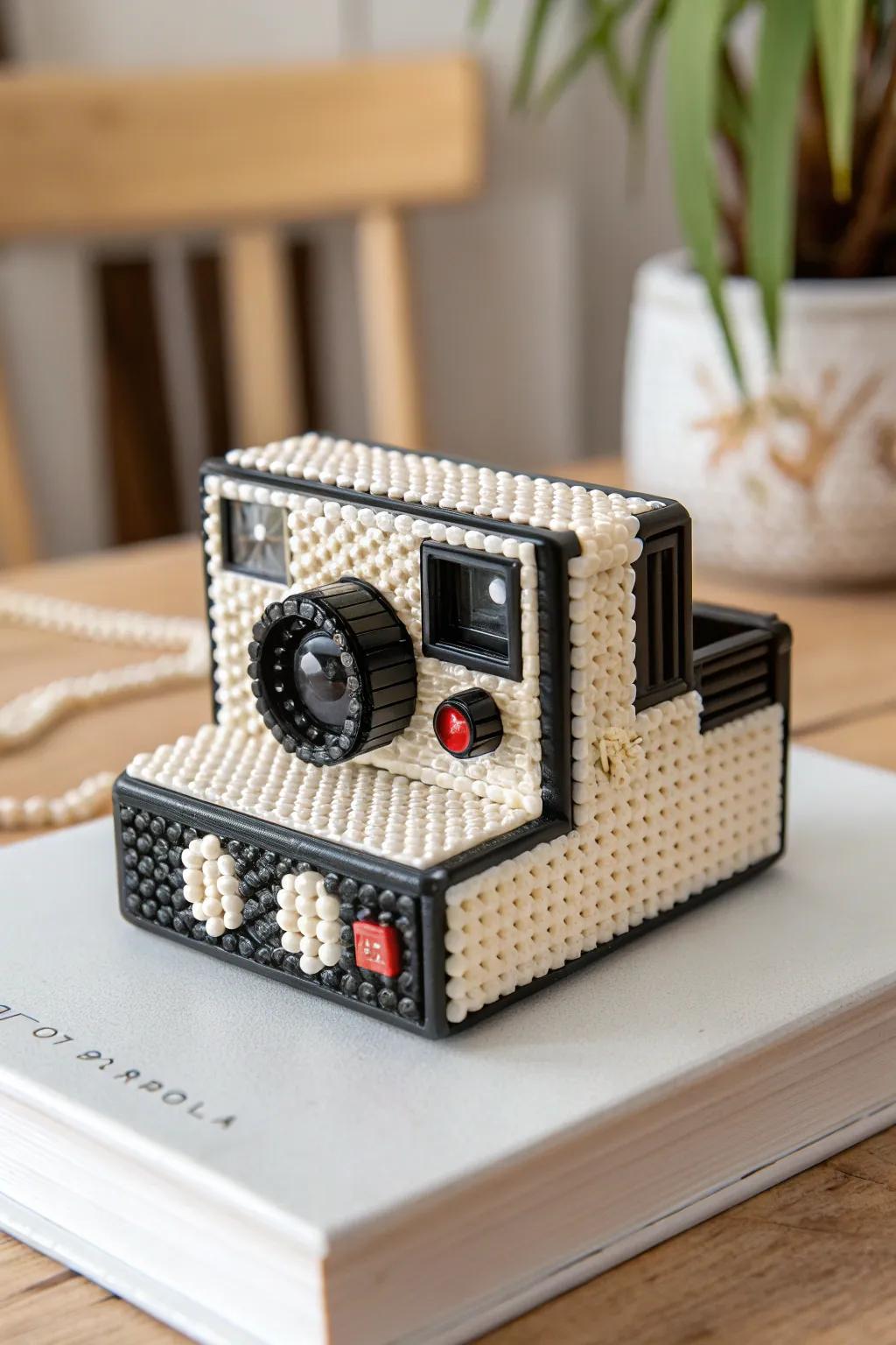 Capture timeless moments with a handcrafted 3D Perler bead instant camera, where vintage charm meets minimalist design.