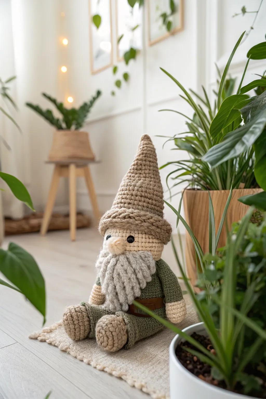 Add a touch of whimsy to your plants with this charming amigurumi garden gnome!