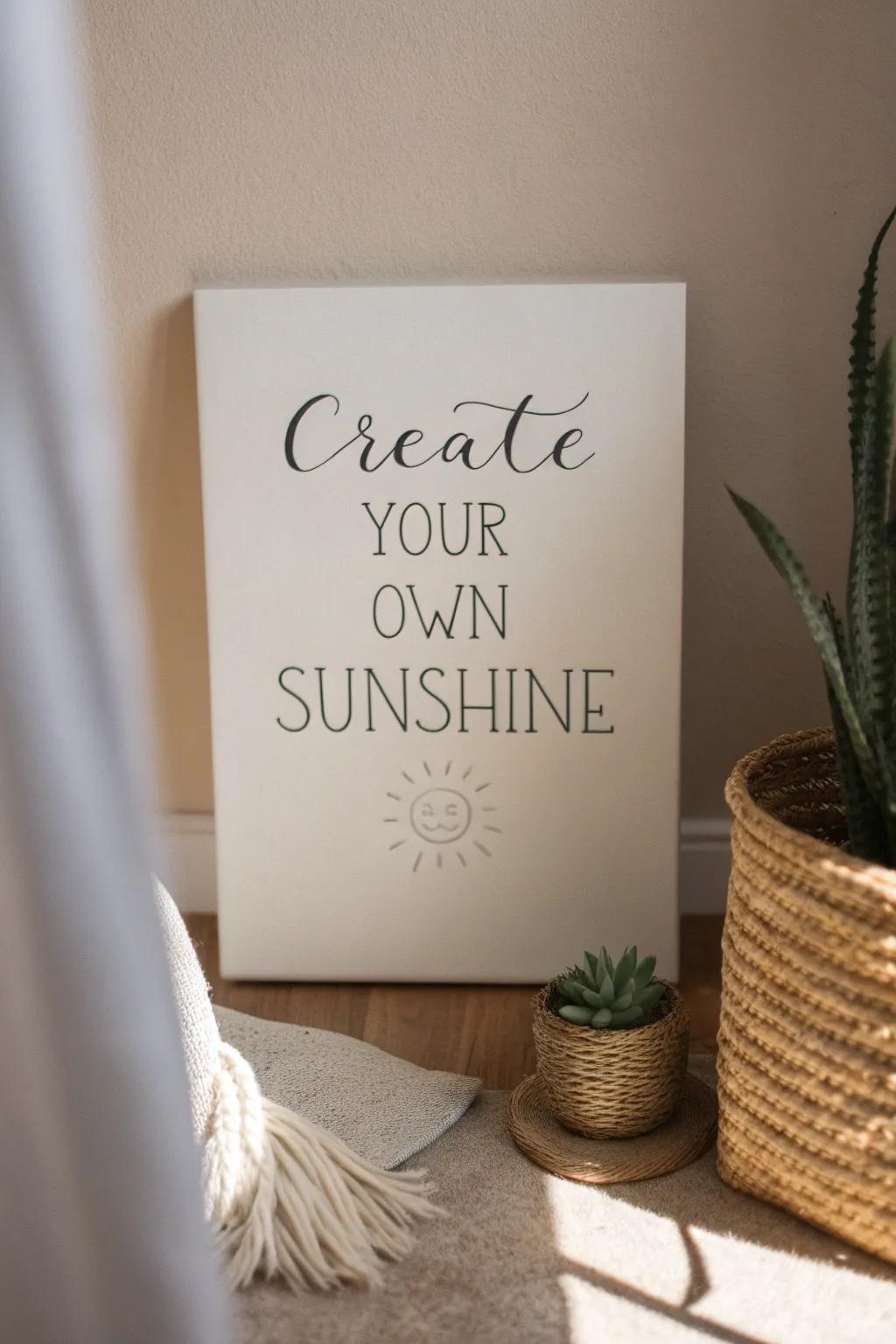 Embrace positivity with this beautifully crafted quote canvas, perfect for adding a touch of inspiration to your minimalist space.