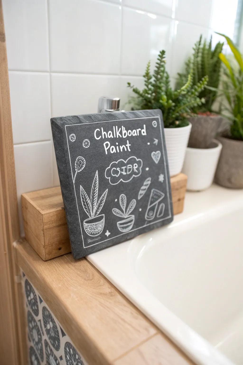 Transform your tiles into a canvas with chalkboard paint for a playful and creative touch.
