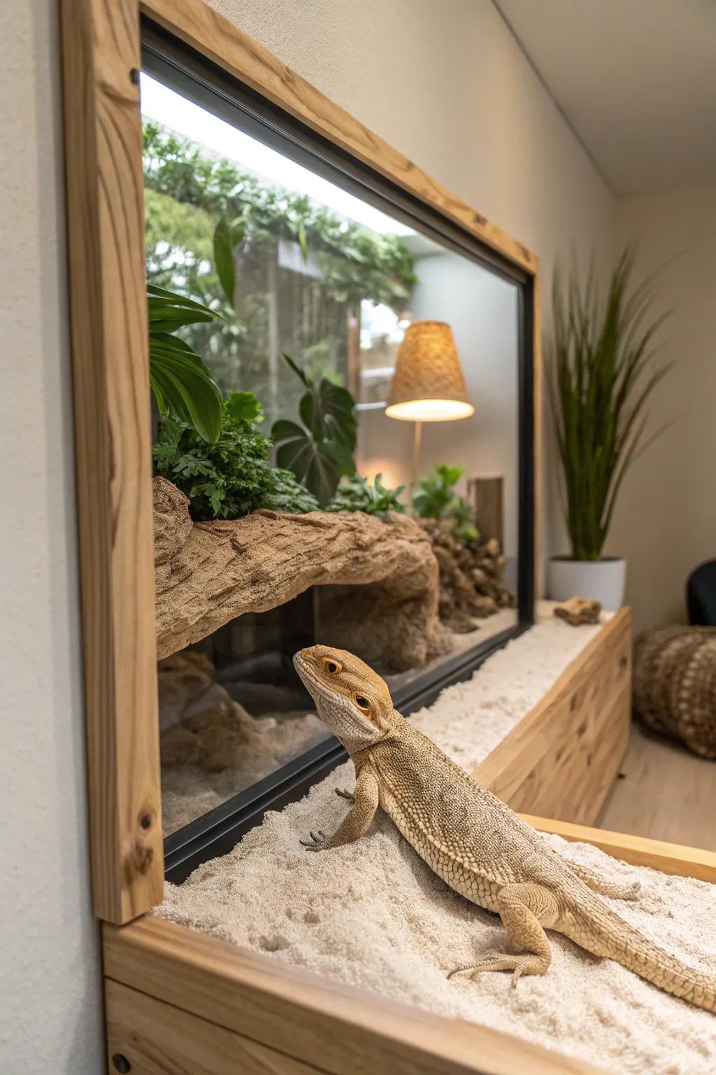 Elevate your bearded dragon's home with a touch of Scandinavian simplicity and boho charm. 🌿✨ #MinimalistEnclosure #BohoChic