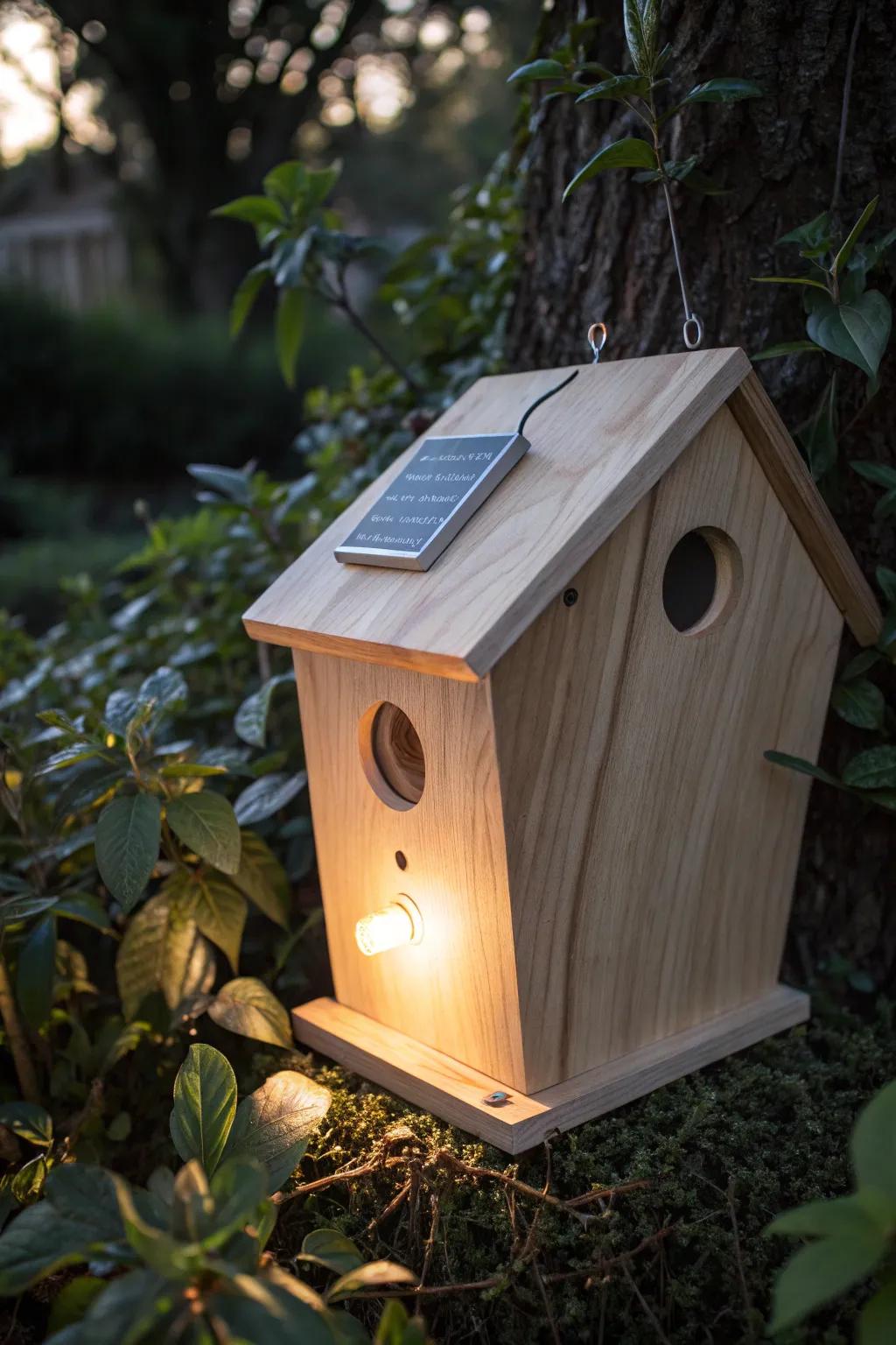 Illuminate your garden with a solar-powered birdhouse that marries craftsmanship and technology.