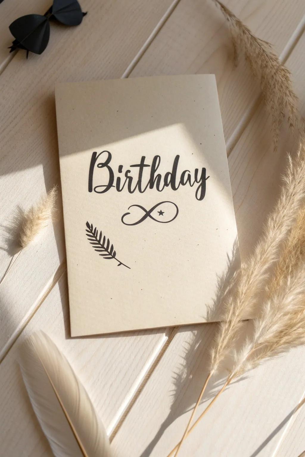 Elevate your birthday wishes with bold typography and a touch of natural elegance. Perfect for adding a personal touch to your celebrations.