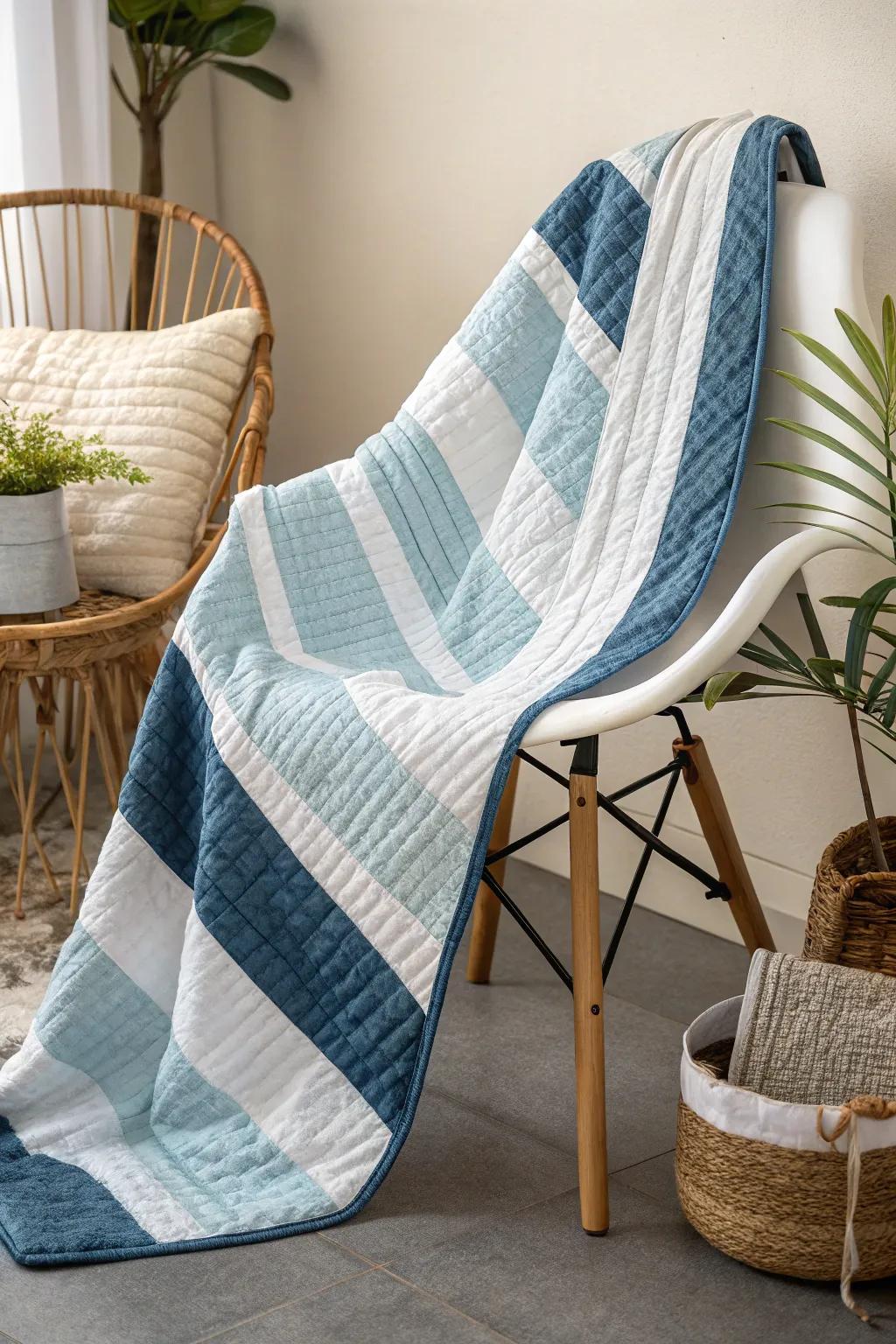 Elevate your space with the timeless elegance of minimalist stripes in blue and white.