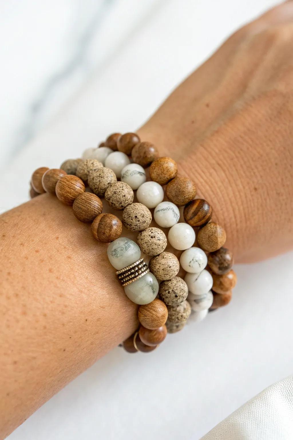 Embrace nature's elegance with a beautifully layered bracelet stack.