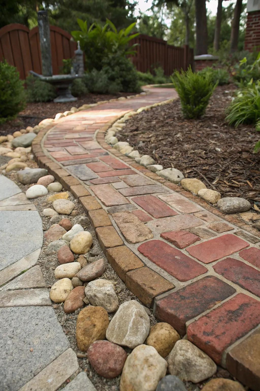 Elevate your garden with the timeless charm of brick and stone blends.