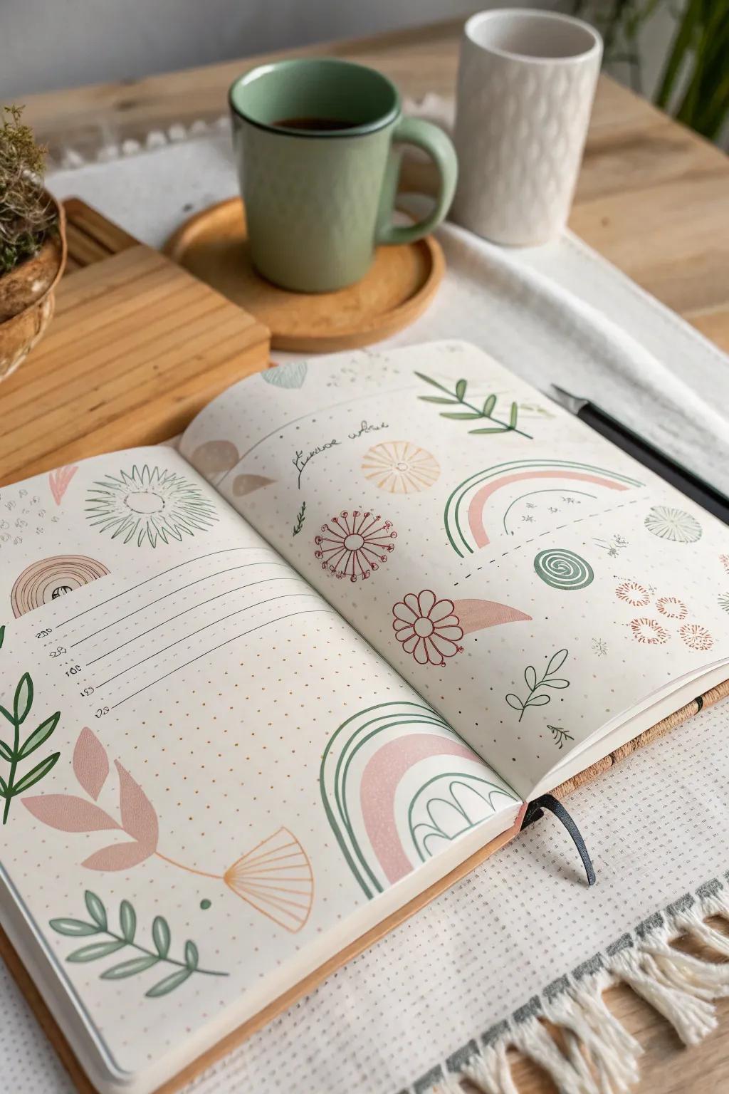 Capture your emotions with abstract art in your bullet journal. Embrace simplicity and beauty.