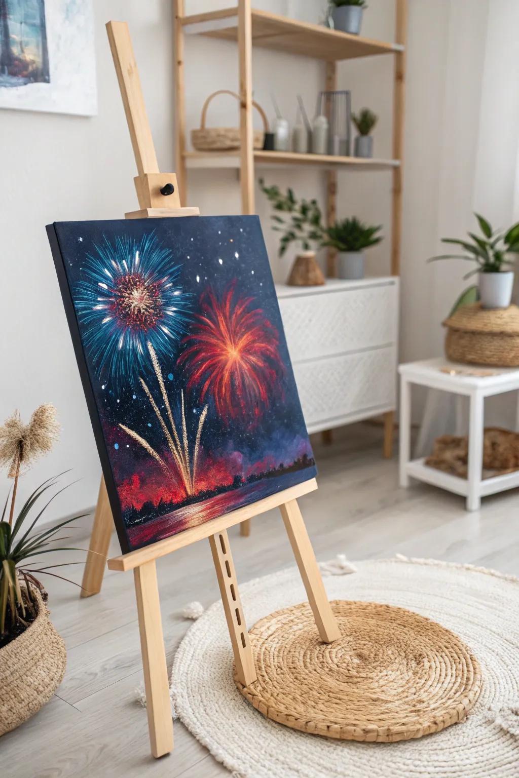 Capture the magic of fireworks in a minimalist masterpiece. 🎇🌌 #ArtfulSimplicity #BohoScandi