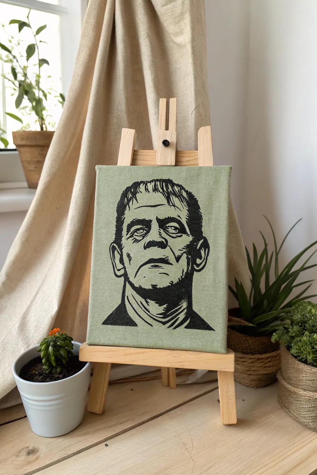 Craft a classic look this Halloween with a minimalist Frankenstein canvas—bold, simple, and beautifully boho.