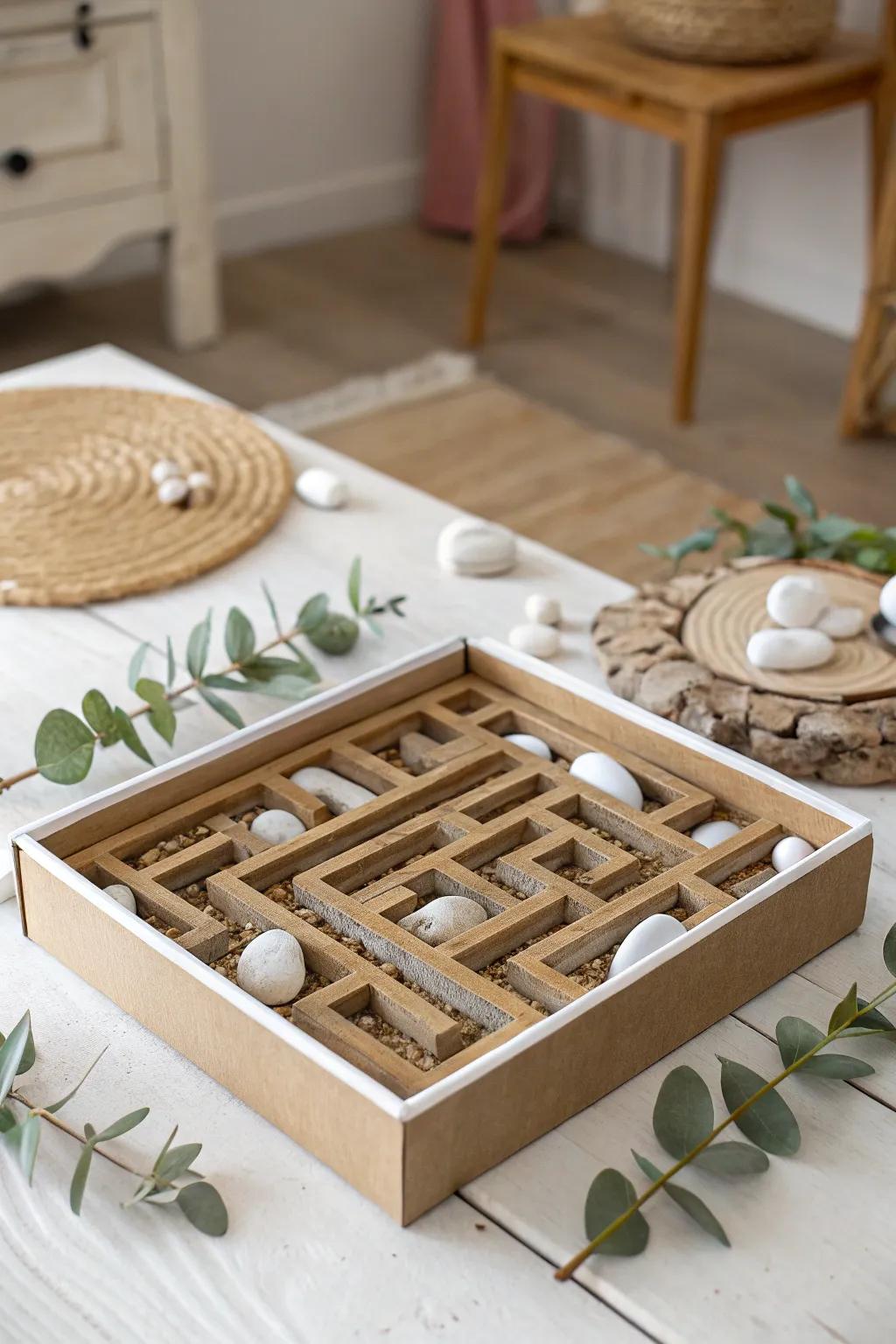 Elevate your creativity with this handcrafted cardboard maze—where simplicity meets endless fun.