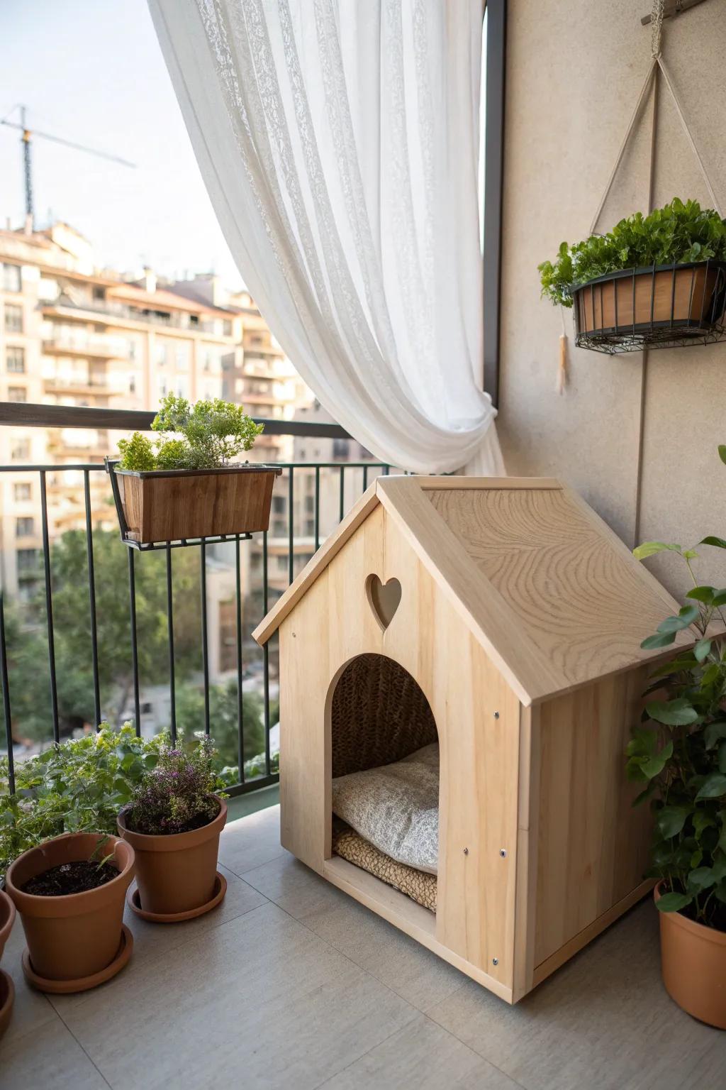 Create a serene escape for your feline friend with a stylish sheltered balcony nook!