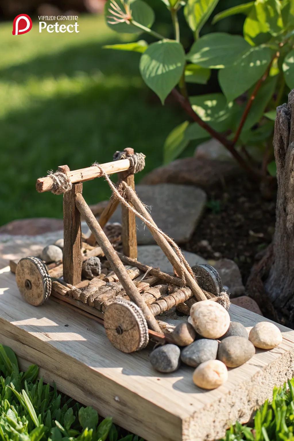 Bring medieval charm to your garden with this handcrafted miniature catapult.